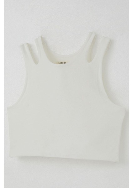 Kız Çocuk Crop Tişört Çift Askı Omuz Detaylı 9-16 Yaş, Ekru fırsatları