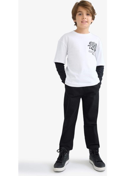Erkek Çocuk Oversize Geniş Kalıp Bisiklet Yaka Baskılı Uzun Kollu Tişört E9588A825AU fiyatları