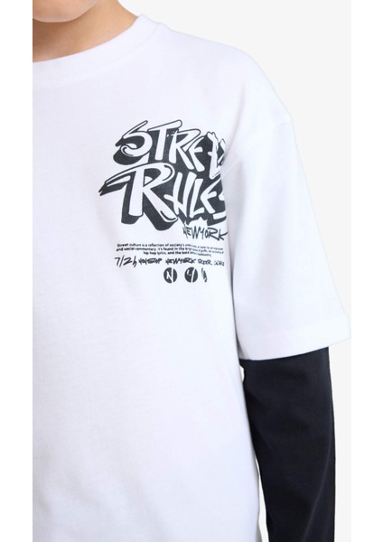 Erkek Çocuk Oversize Geniş Kalıp Bisiklet Yaka Baskılı Uzun Kollu Tişört E9588A825AU fırsatları