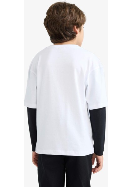 Erkek Çocuk Oversize Geniş Kalıp Bisiklet Yaka Baskılı Uzun Kollu Tişört E9588A825AU indirimleri