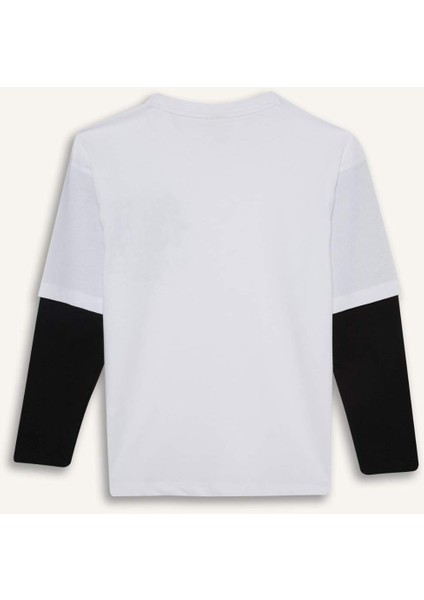 Erkek Çocuk Oversize Geniş Kalıp Bisiklet Yaka Baskılı Uzun Kollu Tişört E9588A825AU