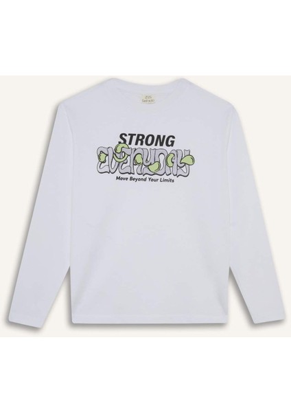 Erkek Çocuk Bisiklet Yaka Baskılı Uzun Kollu Tişört E9498A825AU