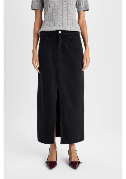 Fashion Fit Yırtmaçlı Cepli Uzun Boy Jean Etek D4425AX24AU fırsatları