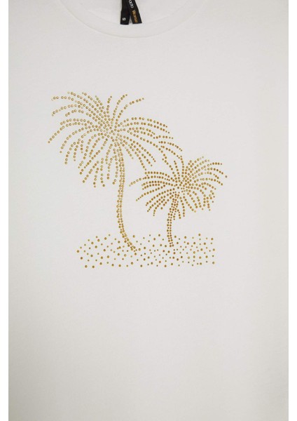 Bisiklet Yaka Taş Baskılı Kısa Kollu Tişört F9593AX25AU