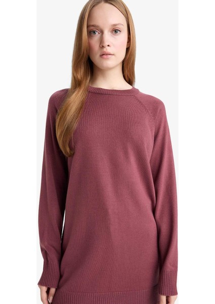 Regular Fit Bisiklet Yaka Basic Düz Triko Kazak Tunik C4474AX25WN