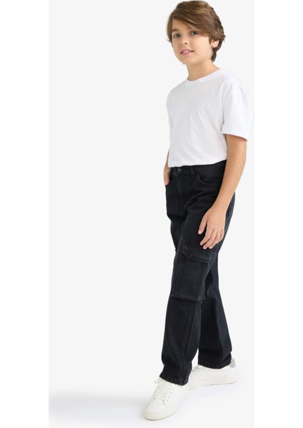 Erkek Çocuk Kargo Fit Düz Paça Jean Pantolon F0489A825AU modelleri