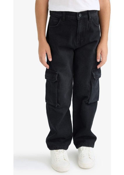 Erkek Çocuk Kargo Fit Düz Paça Jean Pantolon F0489A825AU fırsatları