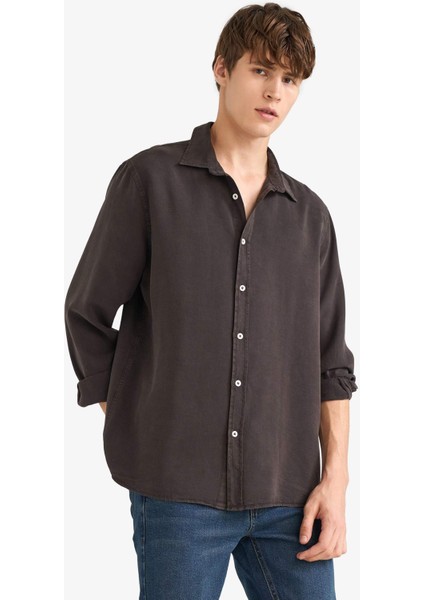 Regular Fit Tensel Uzun Kollu Gömlek G0406AX25AU