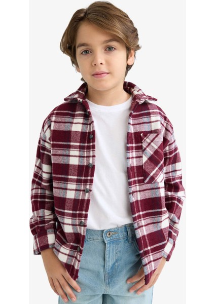 Erkek Çocuk Oversize Geniş Kalıp Polo Yaka Kareli Uzun Kollu Gömlek F1435A825AU modelleri