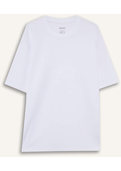 Oversize Geniş Kalıp Bisiklet Yaka Ağır Kumaş Basic Düz Kısa Kollu Tişört X3926AZ25AU