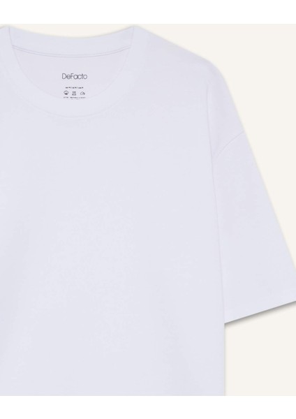 Oversize Geniş Kalıp Bisiklet Yaka Ağır Kumaş Basic Düz Kısa Kollu Tişört X3926AZ25AU