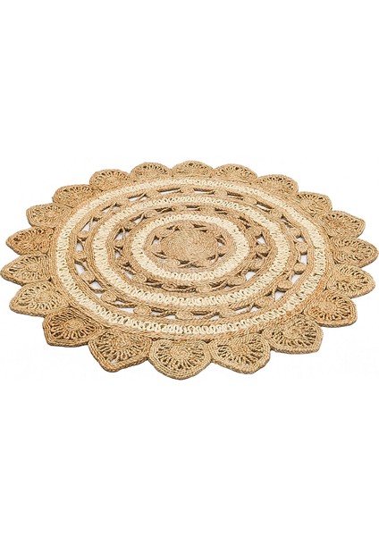 Liezen Modern Bej Jüt Daire Modern Desenli Akrilik Hav Vermeyen Leke Tutmayan Kolay Temizlenen Yumuşak Makine Salon Yolluk Jüt Halı modelleri