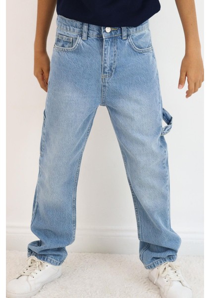 Erkek Çocuk Jean Pantolon Marangoz Model 5-9 Yaş, Açık Mavi