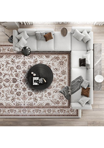 Bej Klasik Etnik Modern Desenli Pamuk Makinada Yıkanabilir Hav Toz Vermez Leke Tutmayan Kaymaz Taban Dijital Makine Baskı Salon Yolluk Mutfak Halı modelleri