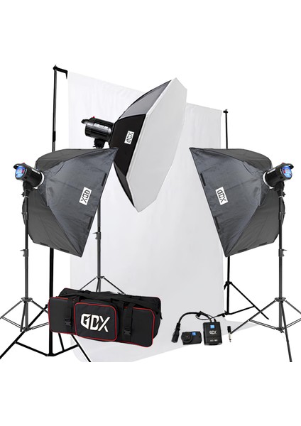BM400 3'lü Paraflaş Set + Seyyar Fon Perde 3x3 Metre