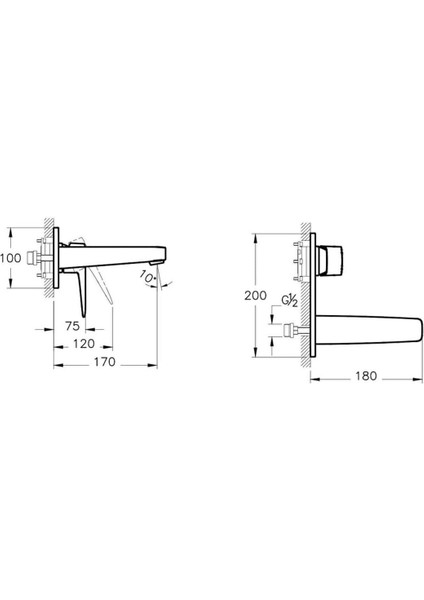 Root Square A42738 Ankastre Lavabo Bataryası, Sıva Üstü, Krom fiyatları