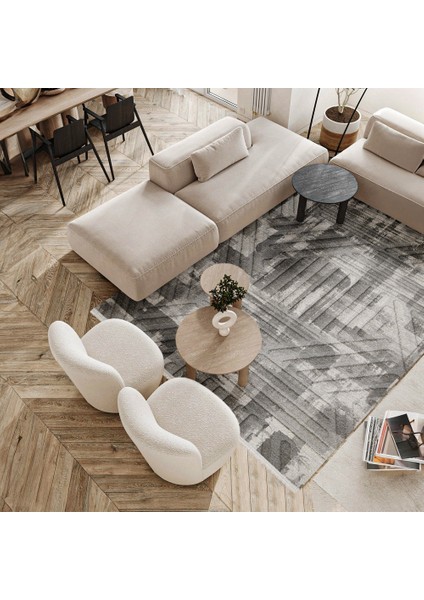 Geometrik Gri Pamuk Dikdörtgen Modern Desenli Pamuk Makinada Yıkanabilir Hav Toz Vermez Leke Tutmayan Kaymaz Taban Dijital Makine Baskı Salon Yolluk Mutfak Halı fiyatları