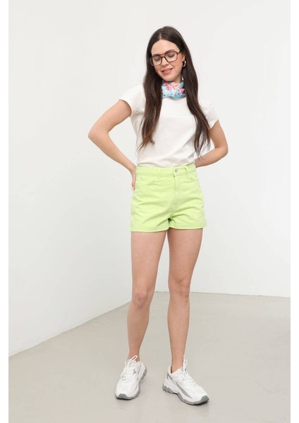 Kadın Paçası Katlı Jean Şort Yeşil fiyatları