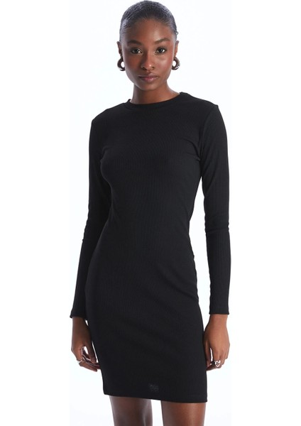 Lcw Vision Siyah Bisiklet Yaka Düz Uzun Kollu Kadın Elbise fiyatları
