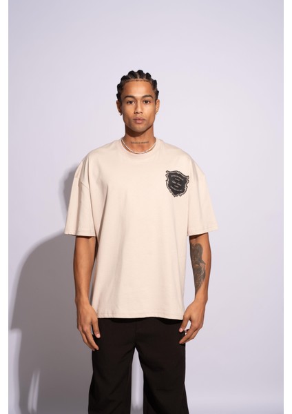 Erkek Oversize T-Shirt Hotel De Narcos Bej indirimleri