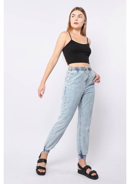 Kadın Lastikli Jogger Pantolon Açık Mavi fırsatları