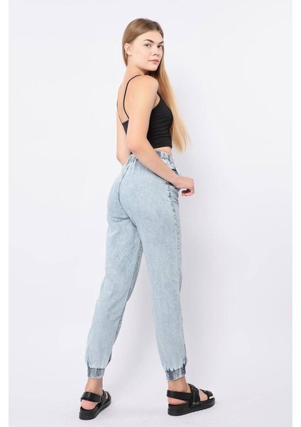 Kadın Lastikli Jogger Pantolon Açık Mavi