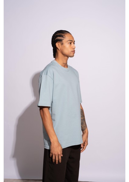Erkek Oversize T-Shirt Life Fast Mavi modelleri