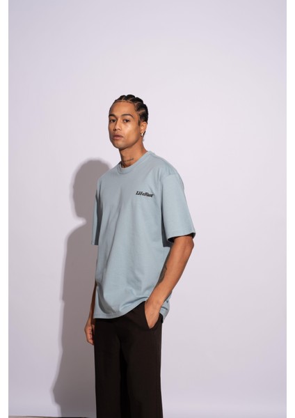 Erkek Oversize T-Shirt Life Fast Mavi fırsatları