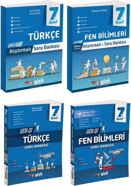 Gizli 2025 7. Sınıf Türkçe + Fen Bilimleri Alıştırmalı + Usta Işi Soru Bankası Seti 4 Kitap Güncel Müfredat