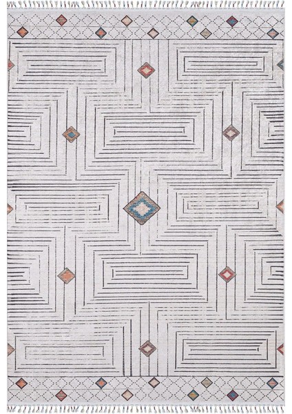 Kobylka Bej Göbekli Etnik Modern Desenli Makinada Yıkanabilir Hav Toz Vermez Leke Tutmayan Kaymaz Taban Dijital Makine Baskı Salon Yolluk Mutfak Halı