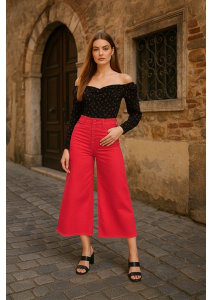 Kadın Püskül Detaylı Culotte Pantolon Kırmızı