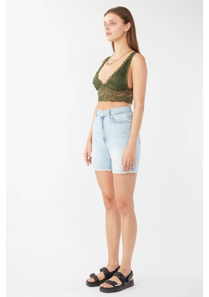 Kadın Paçası Kesik Jean Şort Açık Mavi indirimleri