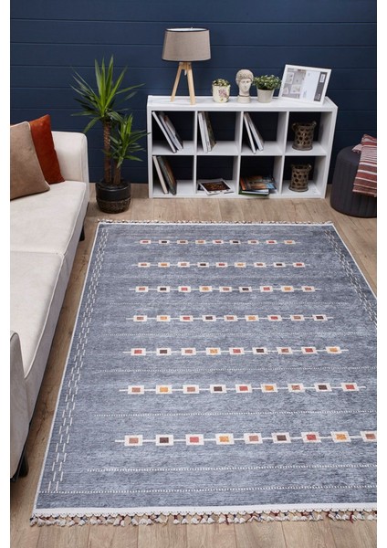 Lazy Gri Göbekli Etnik Modern Desenli Makinada Yıkanabilir Hav Toz Vermez Leke Tutmayan Kaymaz Taban Dijital Makine Baskı Salon Yolluk Mutfak Halı modelleri