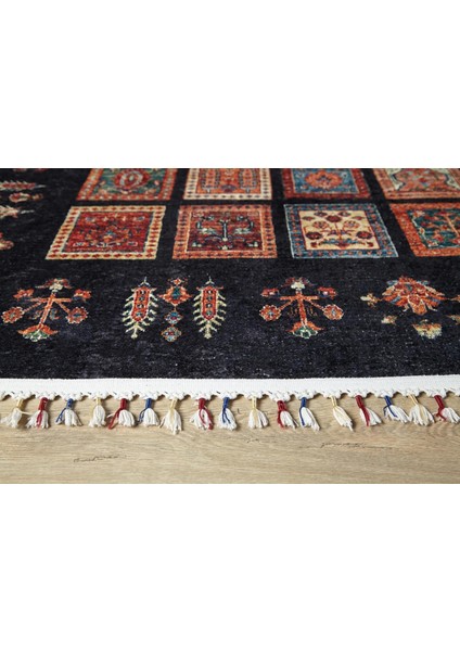 Lobez Lacivert Göbekli Etnik Modern Desenli Makinada Yıkanabilir Hav Toz Vermez Leke Tutmayan Kaymaz Taban Dijital Makine Baskı Salon Yolluk Mutfak Halı indirimleri