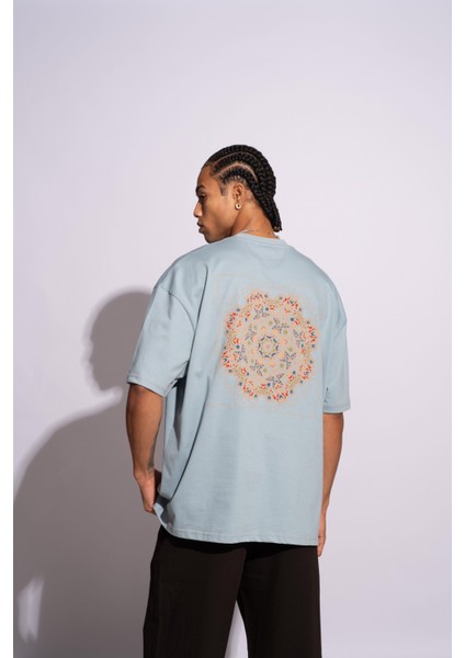 Erkek Oversize T-Shirt Mandela Mavi