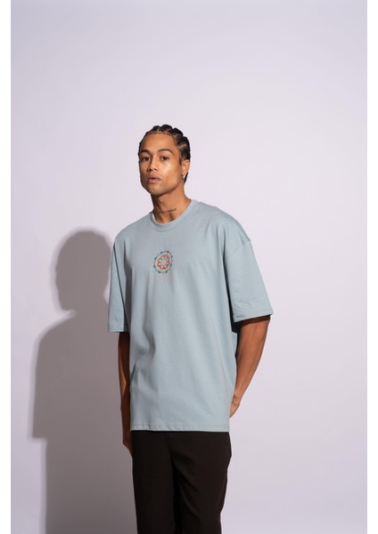 Erkek Oversize T-Shirt Mandela Mavi modelleri