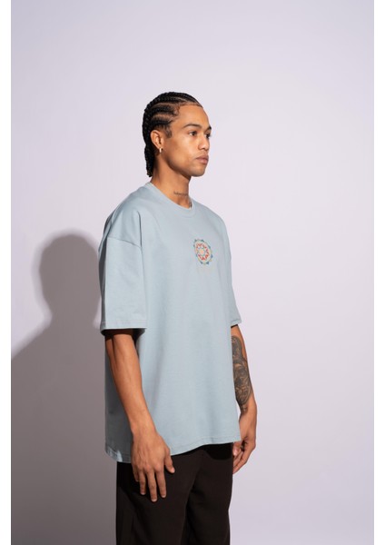 Erkek Oversize T-Shirt Mandela Mavi fırsatları