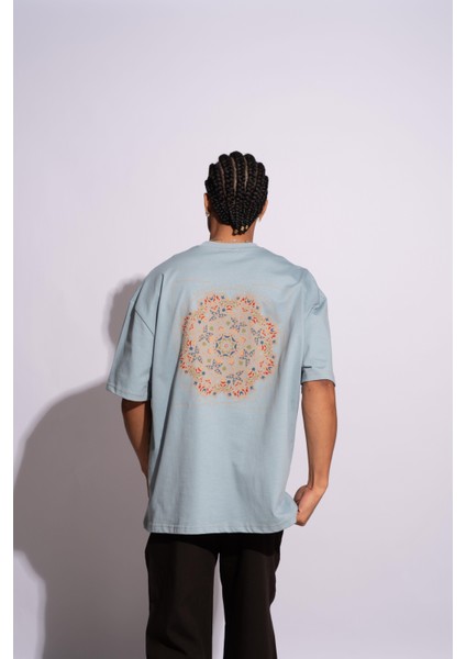 Erkek Oversize T-Shirt Mandela Mavi indirimleri