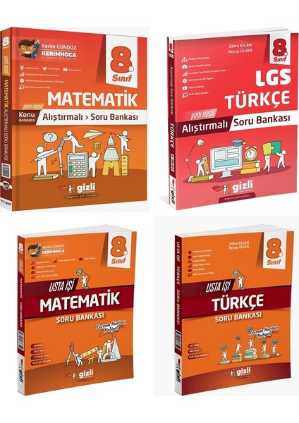 Gizli 2025 8. Sınıf Lgs Matematik + Türkçe Alıştırmalı + Usta Işi Soru Bankası Seti 4 Kitap Güncel Müfredat