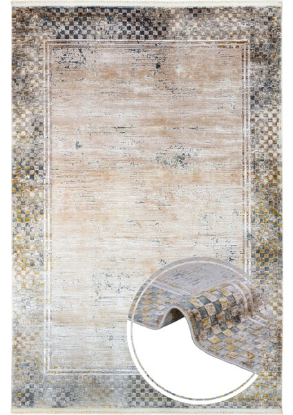 Geometrik Gold Viskon Dikdörtgen Modern Desenli Akrilik Hav Vermeyen Leke Tutmayan Kolay Temizlenen Yumuşak Makine Salon Yolluk Mutfak Halı