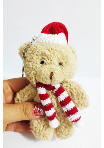 Kraft Kutulu Peluş Krem Yılbaşı Şapkalı Ayıcıklı Anahtarlık - 15 cm - Yılbaşı Hediyesi - Oyuncak modelleri