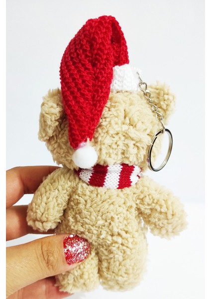 Kraft Kutulu Peluş Krem Yılbaşı Şapkalı Ayıcıklı Anahtarlık - 15 cm - Yılbaşı Hediyesi - Oyuncak fırsatları