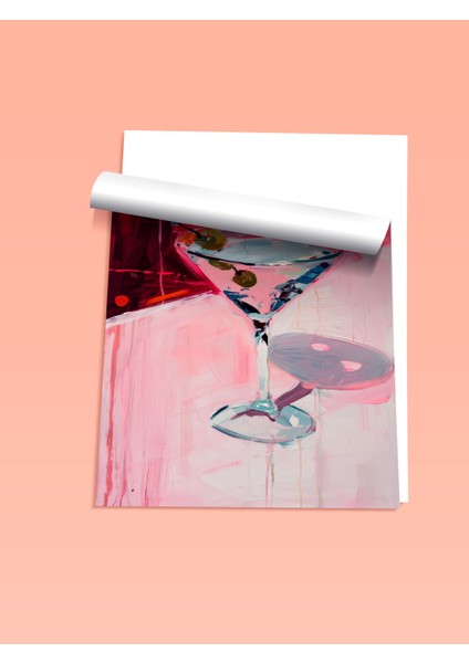 Çerçevesiz Poster, Pembe Zeminli Kokteyl Bardak Çizimi, Mutfak Dekoru Poster No: 108018 fiyatları