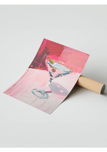 Çerçevesiz Poster, Pembe Zeminli Kokteyl Bardak Çizimi, Mutfak Dekoru Poster No: 108018 modelleri