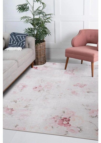 Ely Çiçekli Pembe Polyester Dikdörtgen Modern Desenli Pamuk Makinada Yıkanabilir Hav Toz Vermez Leke Tutmayan Kaymaz Taban Dijital Makine Baskı Salon Yolluk Mutfak Halı fiyatları