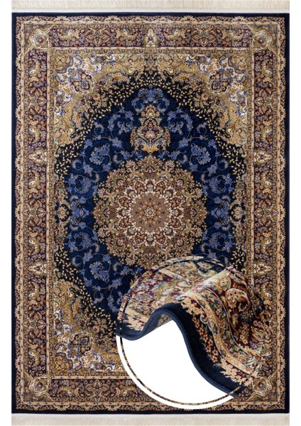 Klasik Lacivert Viskon Dikdörtgen Modern Desenli Akrilik Hav Vermeyen Leke Tutmayan Kolay Temizlenen Yumuşak Makine Salon Yolluk Mutfak Halı