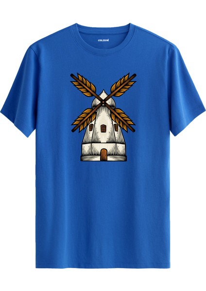 Yel Değirmeni Baskılı Sokak Modası Günlük Rahat Tarz %100 Pamuk Tişört