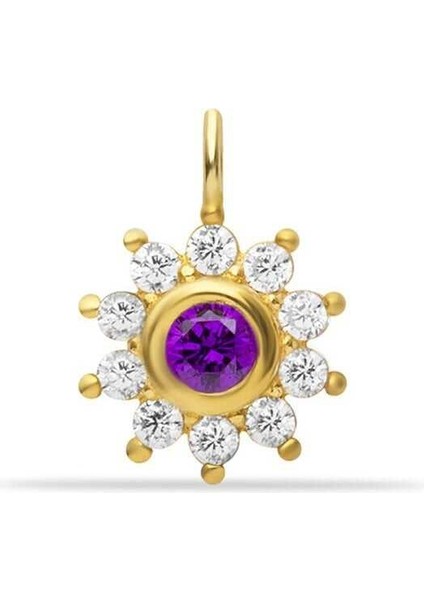 Mor Taşlı Çiçek Charm