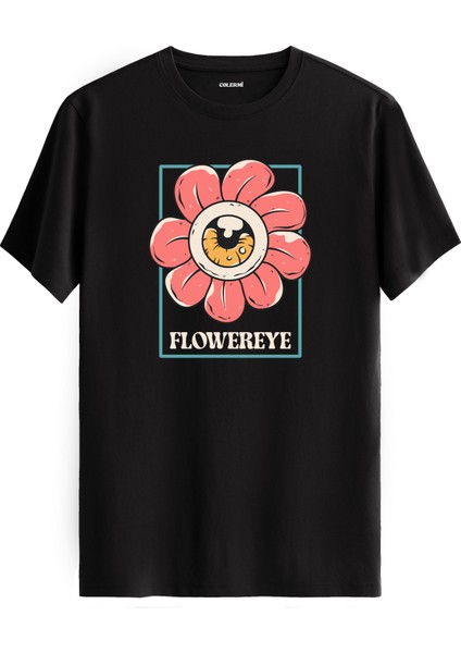Çiçek ve Göz Tasarımlı Retro Stilde %100 Pamuk Premium Kumaş Tişört