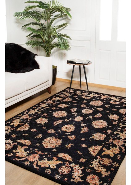 Georgiyevsk Siyah Göbekli Etnik Modern Desenli Makinada Yıkanabilir Hav Toz Vermez Leke Tutmayan Kaymaz Taban Dijital Makine Baskı Salon Yolluk Mutfak Halı fırsatları
